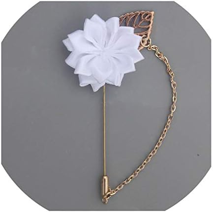 FAT BABY Golden Chain Lapel Pin Women Ribbon Flower Boutonniere Wedding Best Men Crystal Corsage Pin XH889Y,White