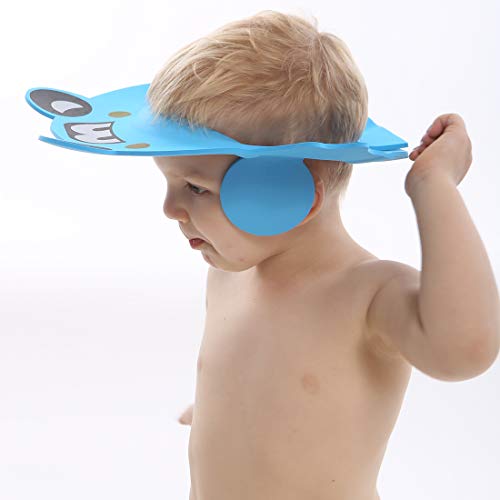 Baby Shampoo Shower Bathing Cap, Adjustable Shower Cap Kids, Infants Soft Protection Funny Safety Visor Cap for Toddler Children (Blue) - Thumbnail 2
