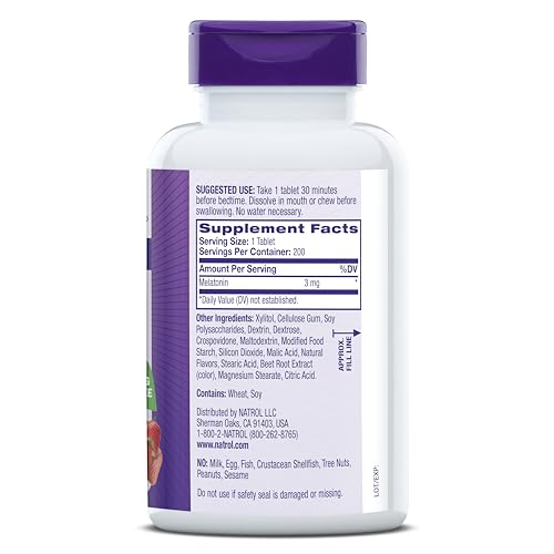 NATROL FAST DISSOLVE MELATONIN 3 MG, SUPPLEMENTS FOR RESTFUL SLEEP, SLEEP SUPPORT FOR ADULTS, 200 STRAWBERRY-FLAVORED MELATONIN TABLETS, UP TO A 200 DAY SUPPLY