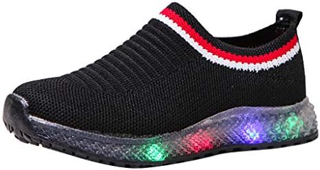 Kids LED Light Up Shoes Baby Boys Girls Knit Breathable Running Flashing Sneakers Lightweight Barefoot Sock Slip-on Shoes