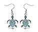 Puzzled Green Sea Turtle Fish Hook Earrings, 1.35 Inch Fashionable Sparkling Rhinestone Stud Drop Earring for Casual Formal Attire Accessory Unique Gift Ocean Life Themed Silver Fashion Accessories