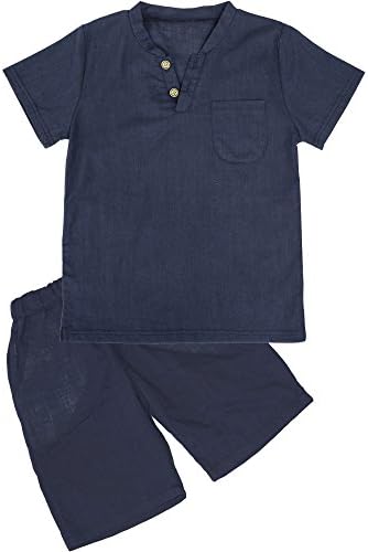 Boy's T-Shirt and Shorts Set Cotton Linen Summer Short Sleeve Children Two Pieces Clothing Sets