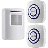 WJLING Motion Sensor Alarm, Wireless Driveway Alert, Home Security System Alarm with 1 Sensor and 2 Receiver -38 Chime Tunes - LED Indicators