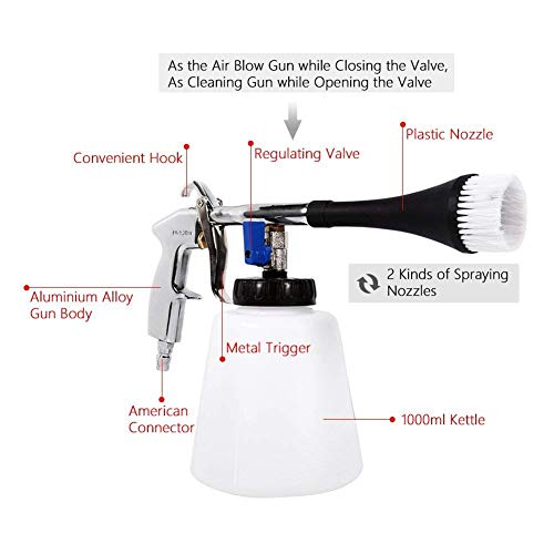 bopopo High Pressure Cleaning Tool Car Interior Care Tool Washing Gun Air Pulse Equipment,1L Cleaning Bottle and Nozzle Sprayer (US Edition-Applicable Hose Size:3/8")
