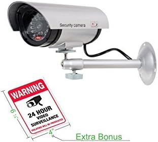 Dummy Security Camera, Fake Bullet CCTV Surveillance System With Realistic Look Recording LEDs + Bonus Warning Sticker - Indoor/Outdoor Use, For Homes &amp; Business- By Armo