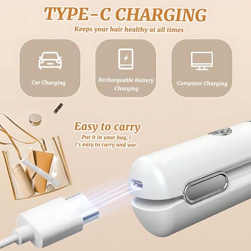Cordless Hair Straighteners – Rechargeable Portable 2-in-1 Straightener and Curler, Travel-Friendly with 4 Temperature Levels, Fast Heat-Up for Home and Travel Use (White)
