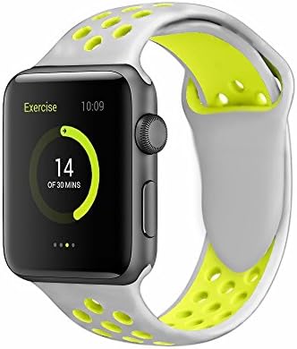 Band4u Apple Watch Band 42mm,Soft Silicone Strap Replacement Wristbands For Apple Watch Sport Series 3 Series 2 Series 1 NIKE+ Sports and Edition (42SM Silver/Yellow)