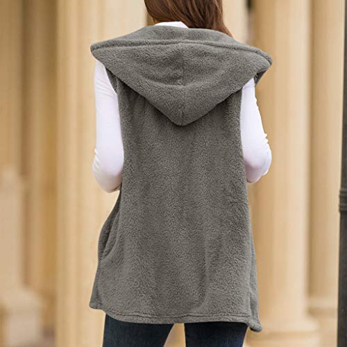 Hemlock Women Vest Coat Sleeveless Hoodies Cardigan Sweater Warm Waistcoat Sherpa Jacket Coat Outerwear Tops Pullovers (L, Grey 2) - Thumbnail 2