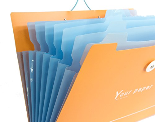 BEGOO 8 Pockets Tabs Expanding File Folder Colorful Document Holder High Capacity Binder Wallet A4 Letter Size for Cards Bills Storage Elastic String Button Closure for School Office Supplies(Orange)