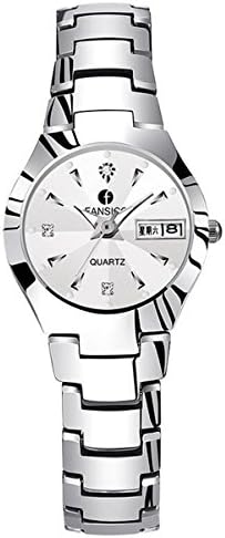 New Fashion Tungsten Steel Couple Quartz Pointer Watches Wristwatches for Lovers + Gift Box (Silver-Women)