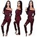 Longwu Women's Fashion Off-Shoulder Drawstring Jumpsuits Rompers Knee Hole Pants Wine Red-L
