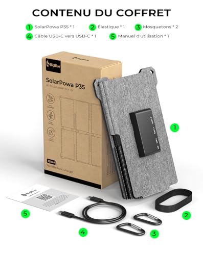 BigBlue Portable Solar Charger 35W with Fast Charging USB-A and PD 25W USB-C for Camping and Hiking, 0.7kg, IP68 Waterproof, Foldable Solar Charger for iPhone/Android, iPad, Powerbank