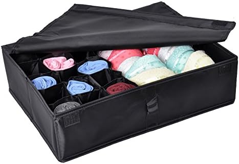 2 in 1 Foldable Drawer Divider,Cala Qute Underwear Socks Ties Bra Drawer Organizer Storage Box (Black)