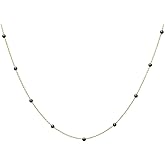 Black Spinel Beaded Necklace, MUSTHAVE 18K Gold Plated Charm Necklace, Real Gemstone, Minimalist Layering Jewelry for Women, Multi Charm, Dainty Gemstone Jewelry, Gift for Her, 16+2 inch (Yellow Gold)