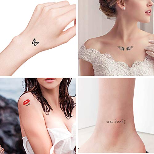 32 Sheets Waterproof Black Tiny Temporary Tattoo Metallic Gold Silver Fake Tattoo Sticker for Body Hand Neck Wrist Art Fashion - Thumbnail 5