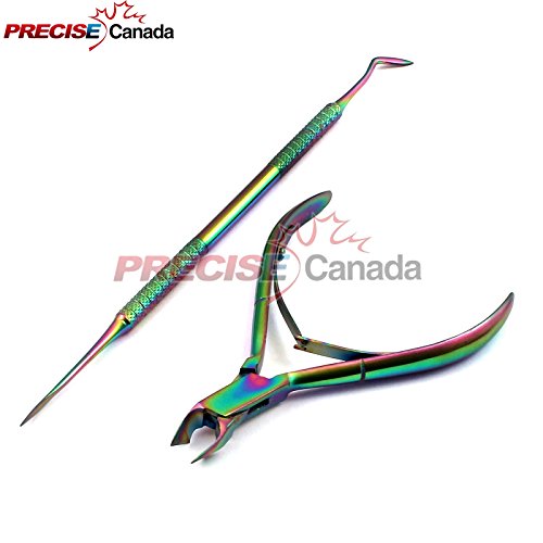 PRECISE CANADA: NAIL ART FINGERNAILS TOENAIL CUTICLE NIPPER RAINBOW CLIPPER SCISSOR WITH TITANIUM DUAL-ENDED PEDICURE PUSHER REMOVER