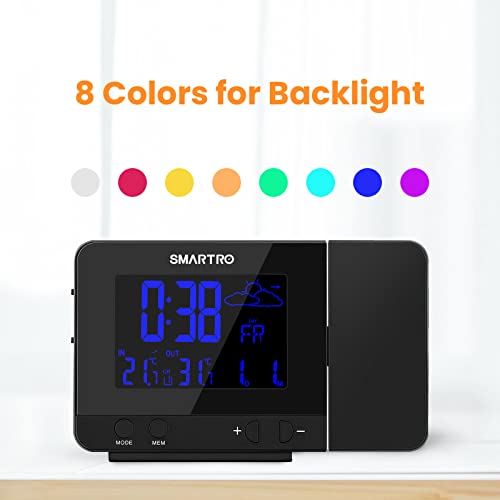 SMARTRO SC31B Digital Projection Alarm Clock with Weather Station, Indoor Outdoor Thermometer