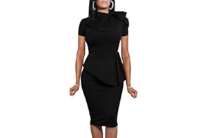 LAGSHIAN Women Fashion Peplum Bodycon Short Sleeve Bow Club Ruffle Pencil Party Dress