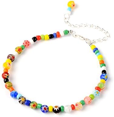 Idin Fashion Anklet - Handmade multicoloured Millefiori glass beads anklet (Length approx. 9.3")