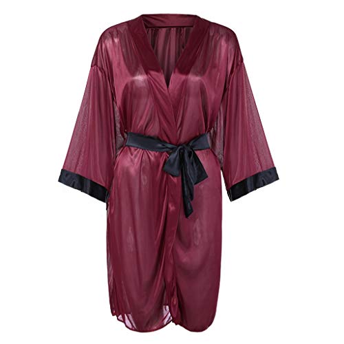 JKLEUTRW Damen Dessous, Frauen Erotische Erotik ReizwäSche Negligee Sexy Black Silk Satin Kimono Robe Spitze Bademantel… – Bild 4
