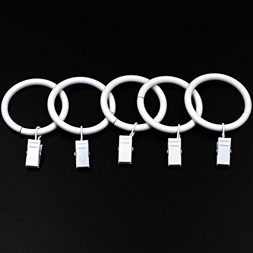 Md Trade 40 Pcs Decorative Metal Drapery Curtain Rings with Clips- 1.5 Inch Interior Diameter, White Clip Rings for Curtain