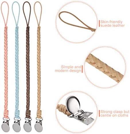 SUGEE Pacifier Clips Leather,Handmade Braided Leash for Boys or Girls，Teething Holders for Soothie,Baby Teething Toy (LA-1)