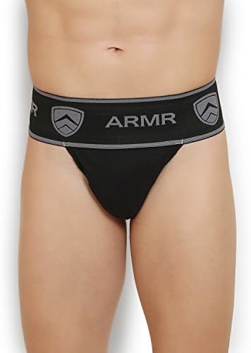 Armr JockStrap Gym Athletic Cotton Supporter Thermal Control with Cup Pocket for Mens (Black, Medium)