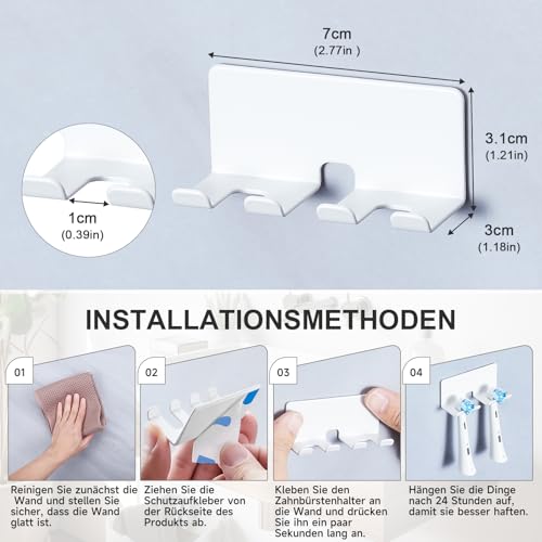GGQ Electric Toothbrush Holder - Wall Mounted Toothbrush Holder in Holder Electric Toothbrush Heads Without Drilling for Bathroom Toothbrush Holder Self-Adhesive (White, Small)