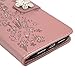 Mavis's Diary iPhone Xr Case, iPhone Xr Wallet Cover, Embossed Plum Flowers Wallet 3D Handmade Bling Crystal Diamond PU Leather Shockproof Protective Cover for iPhone Xr 6.1inch(Pink)