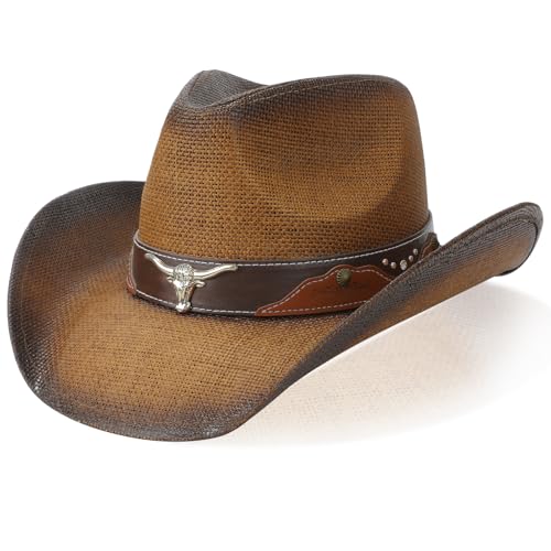WQWOVRVO Cowboy Hat,Cowgirl Hat,Western Cowboy Hats for Women/Mens/Straw Wide with Shapeable Brim Cowboy Hat for Womens