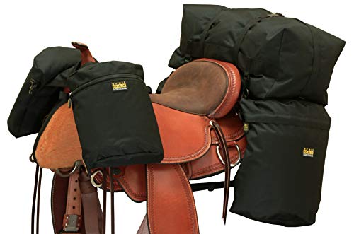 TrailMax Large Overnighter Horse Saddlebags Package with a Set of Saddle Bags, a Set of Horn Bags & a Cantle Bag, Double-Stitched, 600-denier PVC-Coated Poly, Black