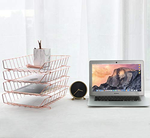 Simmer Stone Stackable Letter Tray, 4-Tier Desk File Organizer for Mails, Magazines, Documents and Accessories, Wire Paper Tray for Home, School and Office, Rose Gold
