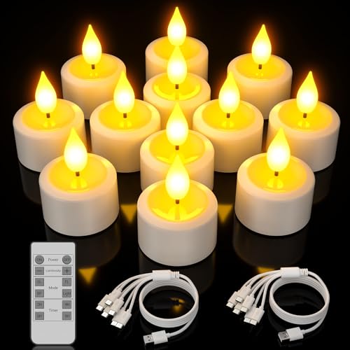Yme 12er LED Teelichter Wiederaufladbar mit USB-C Kabel und Fernbedienung