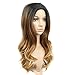 HANNE Ombre Brown Body Wave Synthetic Wigs For Black and White Women High Density Heat Resistant Glueless None Lace Wavy Full Wigs(3 Tone Ombre)