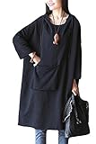 Mordenmiss Women's 2017 New Loose Long Top Cotton Hoodies Dress With Front Big Pocket Style 1 L Black
