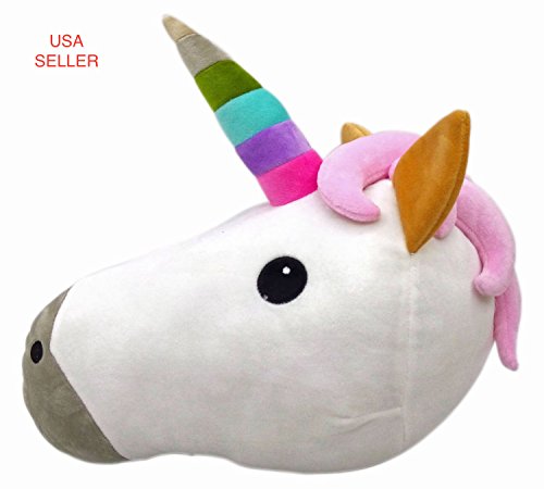 UNICORN Emoji Pillow Smiley Emoticon Yellow Round Cushion Stuffed Plush Soft Toy(Poop,Pinkpoop,Monkey,Money Mouth,Cat,Heart Eye,Laugh to Tear,Smirking,Throwing Kiss,Tongue,Devil,Nerd) (UNICORN)