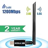 SUPOLA USB Wifi Adapter 1200Mbps USB Wireless Network Adapter Wifi Adapter for PC Desktop Laptop, USB3.0 Dual Band 2.4GHz/5GHz 802.11ac/b/g/n, Support Windows 10/8/8.1/7/Vista/XP, Mac OS X 10.5-10.13