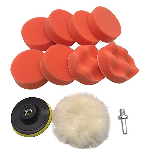 Car Polisher Buffer Sponge, FTXJ 10 Pcs 3inch Buffing Polishing Wheel Waxing Pad Kit with Drill Adapter