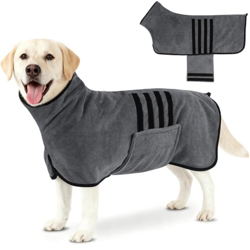 Dog Bathrobe, Dog Drying Coat, Microfiber Dogs Drying Coat, Dryings Coats Ultra Absorbent with Closure & Adjustable Straps, Super Soft Dryings Robe for Dogs Post Bath Swimming. (L)