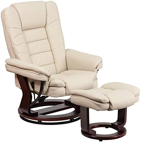 Delacora BT-7818-BGE-GG FF-BT-7818 41 Inch Tall Wood Framed LeatherSoft Standard Swivel Recliner with Ottoman