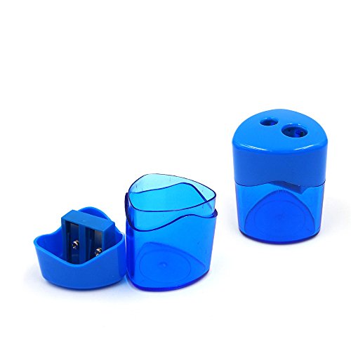 Yexpress Pack of 12 Assorted Colors Plastic Manual Pencil Sharpener Set Double Holes Triangular Shape With Cover and Receptacle for School and Work