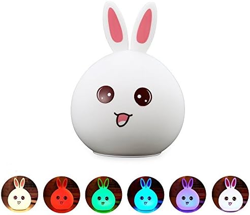 NewMainone Led Children Night Light,Cute Rabbit Multicolor Silicone Soft Baby Nursery Lamp with Rechargeable 3 Model Sensitive Tap-Control (Pink)