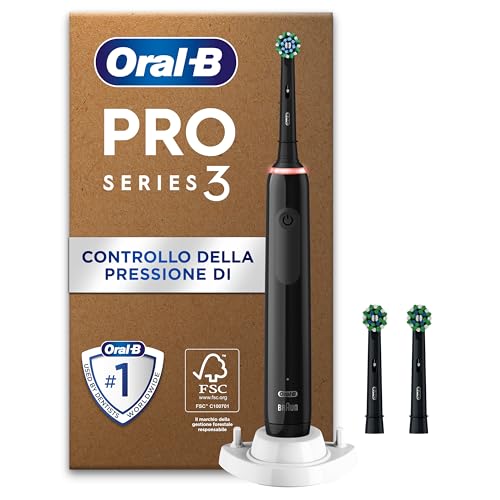 Oral-B Pro Series 3 Spazzolino Elettrico, 3 Testina di Ricambio, Nero - 3 Testine di Ricambio per Spazzolino Elettrico, Custodia da Viaggio, Gengive Protette, Pulizia Denti Efficace