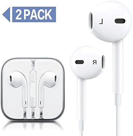 Elfmo Earphones/Earbuds with Remote and Mic 3.5mm Jack Headphones Standard Retail Packaging Wired Ear Buds for iPhone 6/6s/6s plus/5/5s, iPad, iPod,2 Pack Earphones