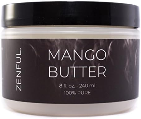 Raw Indian Mango Butter by Zenful- 100% PURE- 8 oz jar- Natural- Use alone or in DIY recipes for Hair, Skin, Body- Moisturizing- Unscented, Paraben Free, Vegan &amp; Cruelty Free- Double walled jar