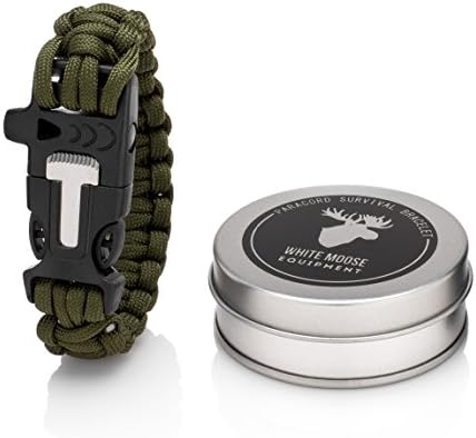 Paracord Bracelet with Emergency Whistle, Fire Starter and Knife - Multifunctional Survival Gear 7-Strands 550+LBS Parachute Cord Rope (Military Green, Medium)