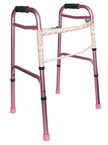 Duro-Med 2-Button Adjustable Aluminum Folding Walker, Pink