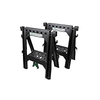 Metabo HPT 115445M Portable Folding Sawhorses, Heavy Duty Stand, 4 Sawbucks, 1,200 Pound Capacity, Built-In Cord Hooks and Shelves, 2-Pack