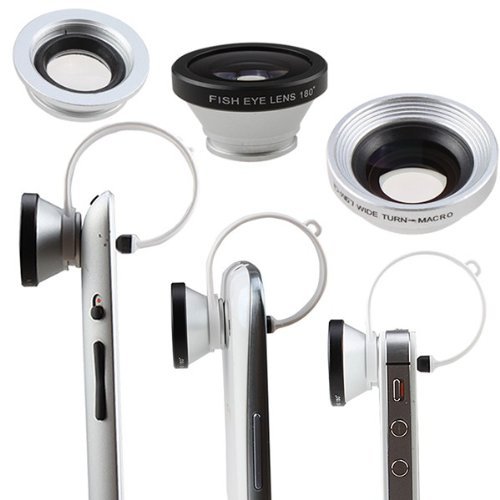 AGPtekÂ® Circular Clip 3 in 1 Siver 180 Degree Fisheye Lens + Wide Angle Lens + Macro Lens for iPhone iPod touch iPad Samsung Galaxy S3 Note 2 and Most of Phones Tablet PC with Camera Lens