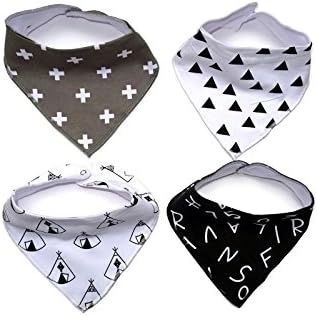 Baby Bandana Drool Bibs for Boys/Girls (Set of 4) by Henry &amp; Bear|100% Organic Cotton|Essentials Dribble Scarf Bibs for Teething and Drooling|Teddy